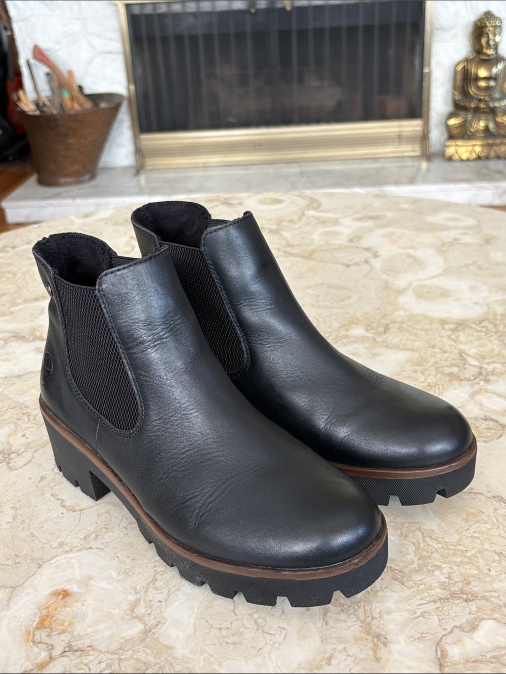 Rieker Black Double Gore Vegan Leather Chelsea Boots Lug Sole